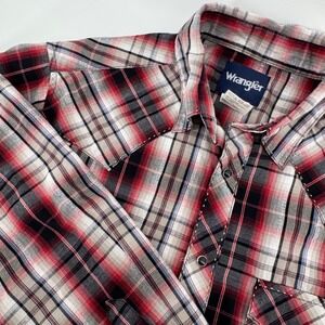 Wrangler Western Snap Shirt Men Med Red Black Plaid Long Sleeve Cowboy Rugged